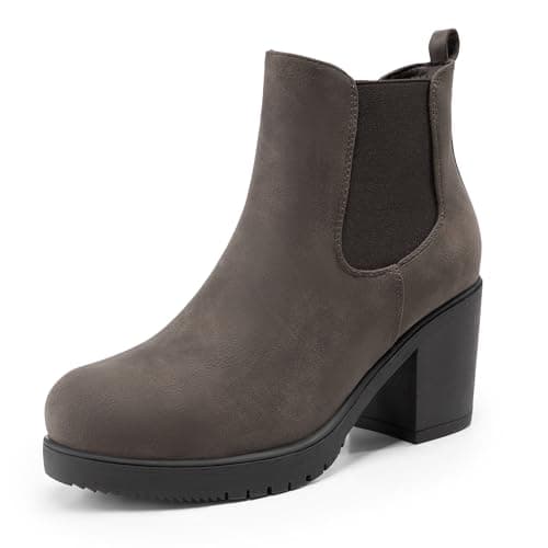 DREAM PAIRS Women's High Chunky Heel Chelsea Ankle Boots Slip On Elastic Fall Heeled Booties Shoes,Size 9.5,Brown/Pu,FRE