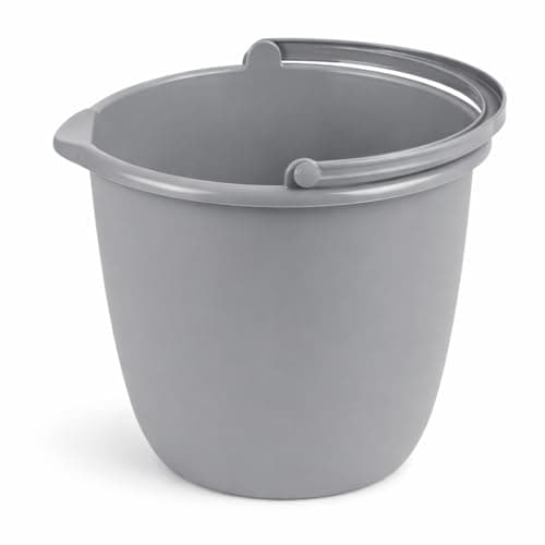 SHLCOM 10 Qt Plastic Utility Pail with Pour Spout, Durable Multi-Purpose Bucket for Cleaning, Storage, Household Tasks, Easy Grip Handle, Titanium Color