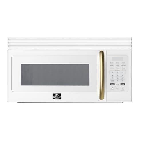 FORNO Scalo 30-Inch Over-the-Range Microwave, 1.6 cu.ft – White Finish with Antique Brass Accents – 300 CFM Ventilation, Touch Control Panel, LED Interior Lighting – FOTR3007-30WHT