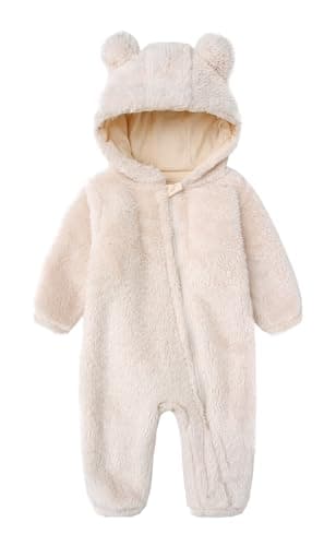 Babymine Baby Boy Jacket 6-9 Months Gender Neutral Clothes Snowsuit,Winter Baby Girl Fleece Jacket,Beige White Warm Infant Onesie Snow Suit Bear Costume Outfit Jumpsuit