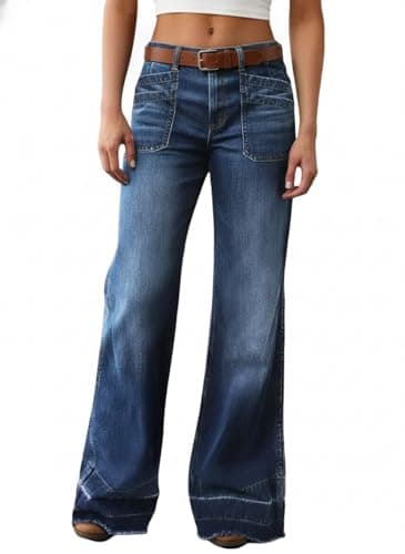 Madrirdma Wide Leg Jeans for Women Mid Rise Baggy Jeans Navy Blue L