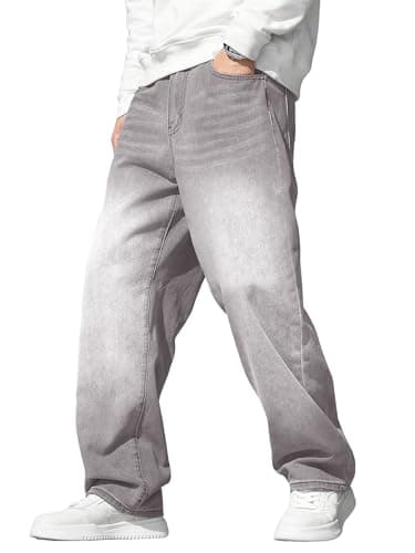 JMIERR Mens Baggy Jeans Wide Leg Y2K Relaxed Fit Denim Pants, Light Grey, M
