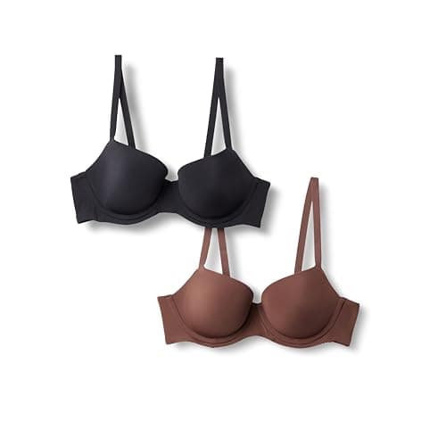 Amazon Essentials Women's Microfibre Lined Wired Balconette Bra, Black/Rich Hazel, 32B
