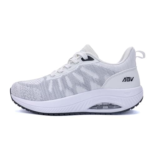 BiNHam Women's Walking Shoes for Plantar Fasciitis Pain Relief Arch Support Orthotic Tennis Sneakers Supportive Comfortable for Gym Workout WhiteGrey 10.5