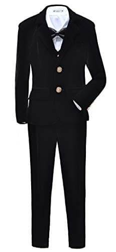 Suit for Kids Boy Formal Suit Velvet 5 Pieces Outfit Set Toddler Tuxedo Slim Dresswear Black Size 4