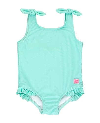 RuffleButts Girls UPF50+ Sun Protection Tie Shoulder/Cross Back One Piece Swimsuit - Island Blue, 6-12m