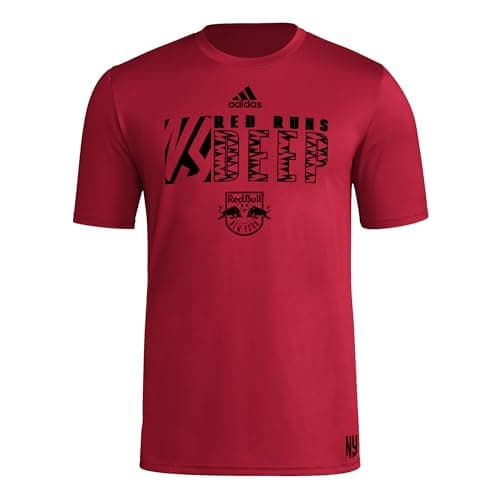 adidas Men's New York Red Bulls Jersey Hook Short Sleeve Pre-game Jersey, Team Power Red, Small