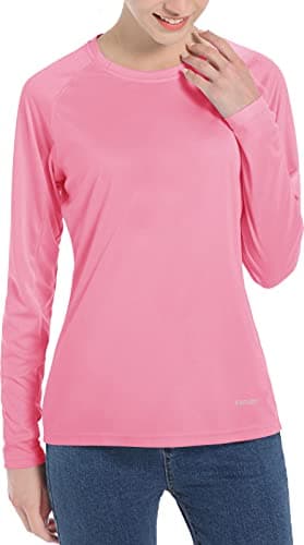 Women's UPF 50+ Sun Protection UV Shirts - Long Sleeve Outdoor Hiking Fishing Swim SPF Rash Guard T-Shirt with Thumbhole Pink