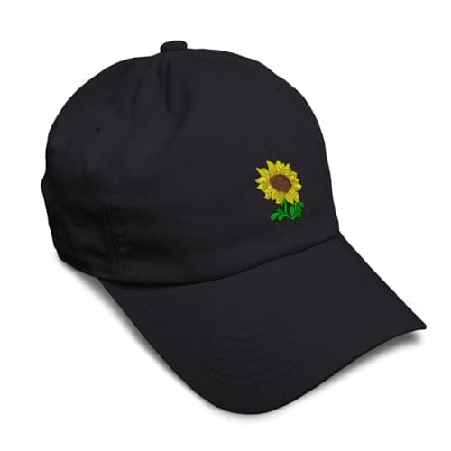 Speedy Pros Soft Baseball Cap Plants Fringe Sunflower Embroidery Flowers and Plants Fringe Sunflower Twill Cotton Dad Hats for Men & Women Black Design Only