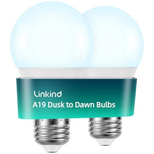 Linkind Dusk to Dawn Light Bulbs Outdoor, A19 Sensor Led Bulbs Automatic On/Off, 9.5W led Light Bulbs, 75 Watt Equivalent, 1200 Lumen, E26 Base, ETL&FCC Listed, 5000K Daylight, 2 Pack