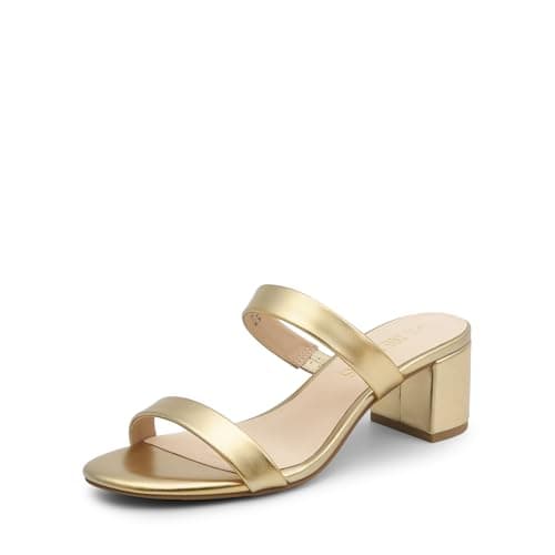 DREAM PAIRS Women's Two Strap Open Toe Low Block Chunky Heels Sandals Dress Pumps Casual Summer Mules Shoes,Size 5.5,Gold-Pu,DHS213-1
