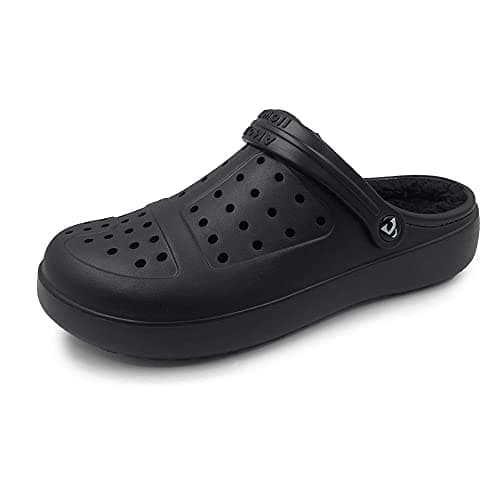 Amoji Mens Fur Lined Garden Clogs Women Winter Fleece Lining Indoor House Slippers D8818 Black 14.5-15 Women/13-14 Men