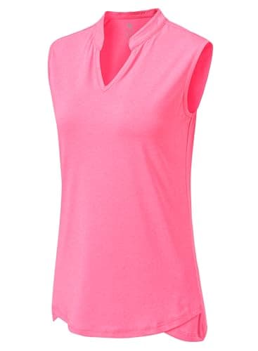 BGOWATU Women's Golf Polo T-Shirts Sleeveless V Neck Collarless Tennis Shirts UV Protection Quick Dry Lightweight Rose XS