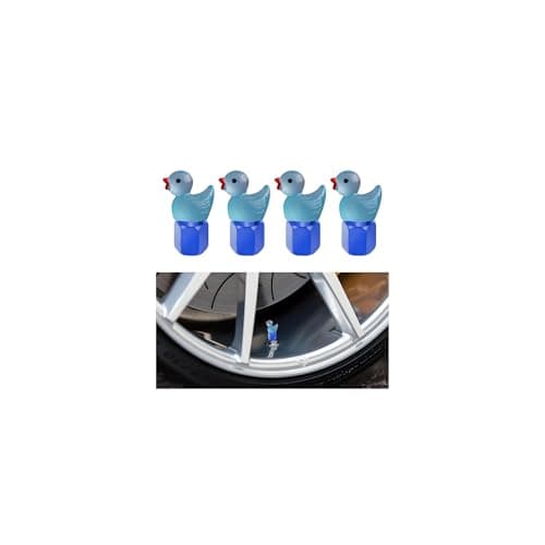 BESULEN Cute Duck Car Tire Valve Stem Cap, 4PCS Waterproof Glow in The Dark Vehicle Wheel Air Valve Stem Cover, Interesting Automotive Tire Decorative Accessories, Universal Fit (Blue)