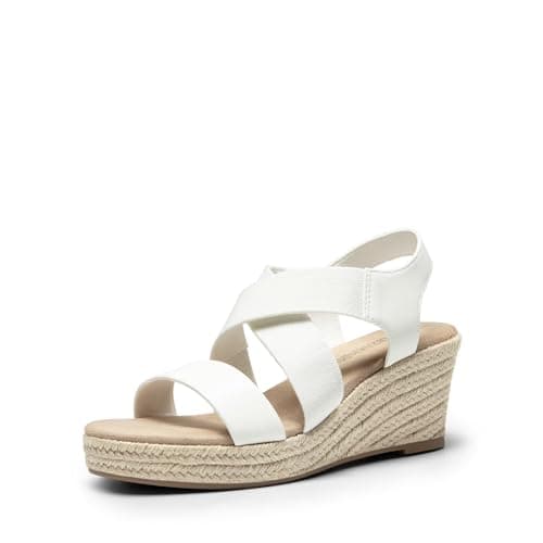 DREAM PAIRS Womens Open Toe Espadrilles Dressy Platform Sandals Slip on Elastic Ankle Strap Wedges Sandals,Size 7.5,WHITE-PU,SDPW2406W