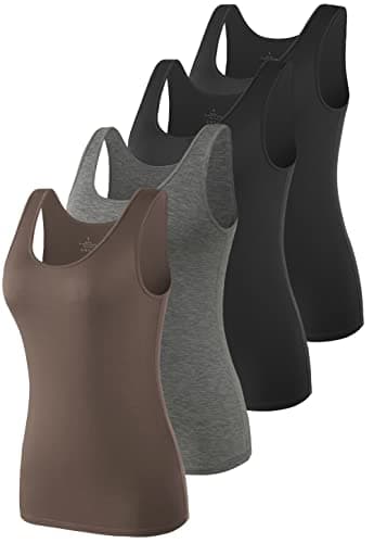 Vislivin Tank Tops for Woman Sleeveless Basic Undershirt Layering Tanks Black/Black/Darkgray/Coffee L