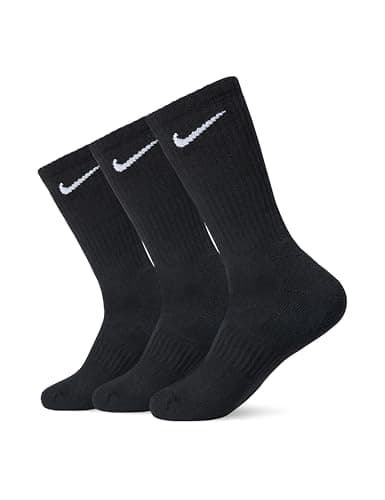 Nike Unisex Everyday Cushioned Training Crew Socks (3 Pairs), Black/White, Large