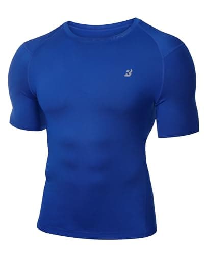 Roadbox Men's Compression Shirts Short Sleeve, Quick Dry Workout Football Base Layer Tops for Athletic Sports Gym Running Basketball Royal Blue