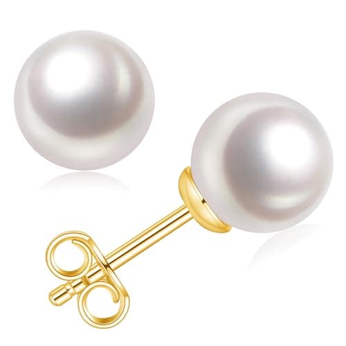 Impalsory Gold Pearl Earrings for Women - 18K Gold Plated Stud Pearl Earrings | Hypoallergenic Earrings with Genuine Cultured Pearls, 5.0mm-5.5mm