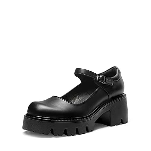 DREAM PAIRS Women's Mary Janes Shoes Platform Dress Low Heel Chunky Pumps Round Toe Ankle Strap Pumps Shoes Oxfords Esther,Size 7,Black-Pu,SDPU2346