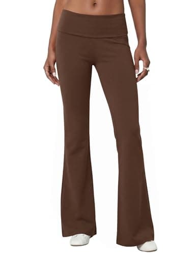 Rapbin Fold Over Flare Leggings for Women Lounge Yoga Pants Sweatpants Bell Bottoms Y2K Foldover Trousers Joggers Dark Brown