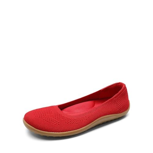 DREAM PAIRS Women's Ballet Flats, Wide Toe Box Knit Flats for Women with Arch Support, Comfortable Slip On Dressy Travel Work Business Office Shoes for Women,Size 6,Red,DWUMFA2509