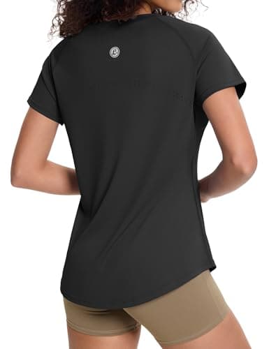 Loovoo Womens Workout Tops Loose Fit Breathable Short Sleeve Running Gym Flattering Black Tops for Women Black XL