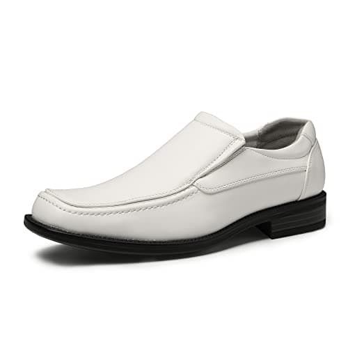 Bruno Marc Men's Goldman-02 Slip on Leather Lined Square Toe Dress Loafers Shoes for Casual Weekend Formal Work,Size 8,White,GOLDMAN-02