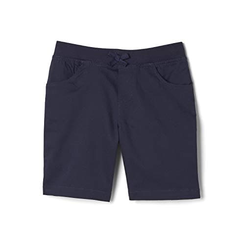 French Toast Girls' Pull-On Tie Front Stretch Twill Short, Navy, 18.5 Plus