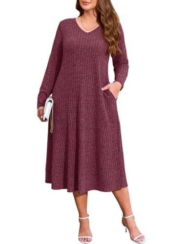BELAROI Womens Plus Size Sweater Dress A Line Fall Midi Long Sleeve Dress
