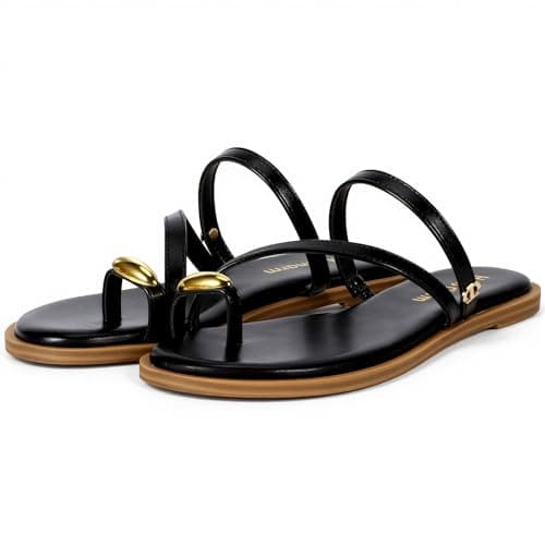 Women's Flat Sandals Slide Sandals Flip Flop Thong Sandals Black Size 6