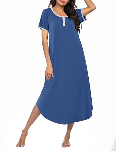 Ekouaer Long Nightgowns for Women Cotton Night Gowns Short Sleeve Moo Moos