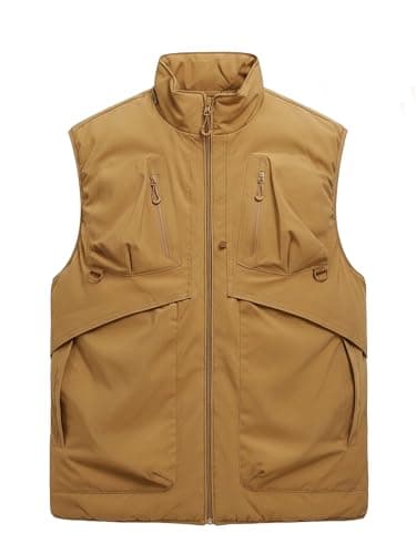 JAWERU Men's Outerwear Vests Winter Vest Warm Water-Resistant Fleece Lined Mock-Neck Casual Outdoor Sleeveless JacketBrown-XL
