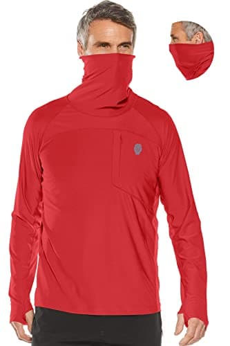 PIQIDIG Men's Sun Protection Hoodie Shirts UPF 50+ Long Sleeve Rash Guard Performance Athletic Running Hiking T-Shirt Red（Mask） S