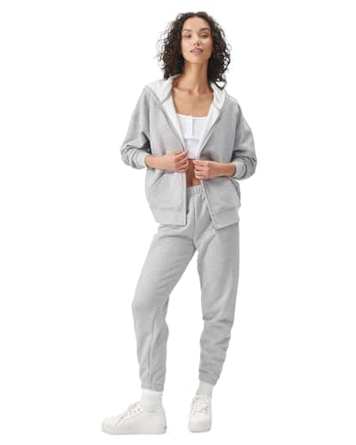 florence by mills Womens Cozy Crush Slouchy Sleeve Oversized Zip Hoodie, Heather Grey, Medium