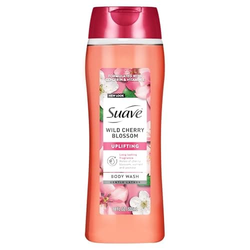 Suave Wild Cherry Blossom Moisturizing Body Wash with Glycerin & Vitamin E, Hydrating Skin Cleanser For Soft, Smooth Skin, Long Lasting Scent, Paraben Free, 18 FL OZ
