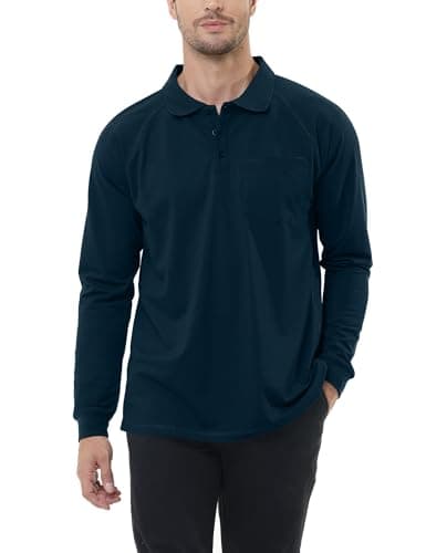 MOHEEN Men's Long Sleeve Golf Polo Shirts Collared Athletic Quick Dry Lightweight Work Shirts(Navy,3XL)