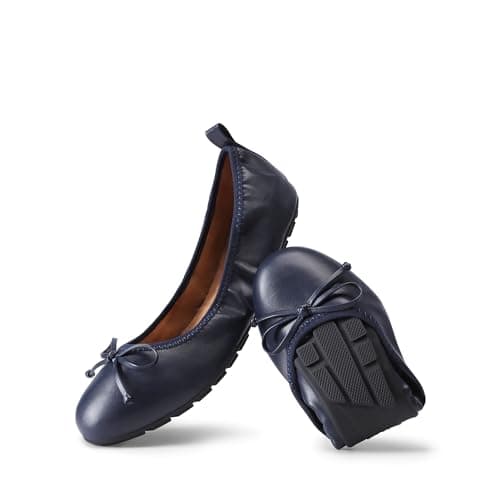 DREAM PAIRS Women's Flats, Foldable Ballet Flats for Women, Bowknot Round Toe Comfort Light Weight Slip-On Dress Shoes Navy Size 6 SDFA2409W