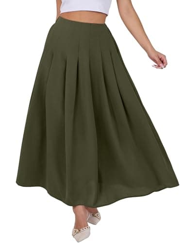 ANRABESS Women A-Line Pleated High Waist Maxi Skirt Full Ankle Length Flowy Swing Elegant Dressy Casual Work Long Skirts Army Green X-Large