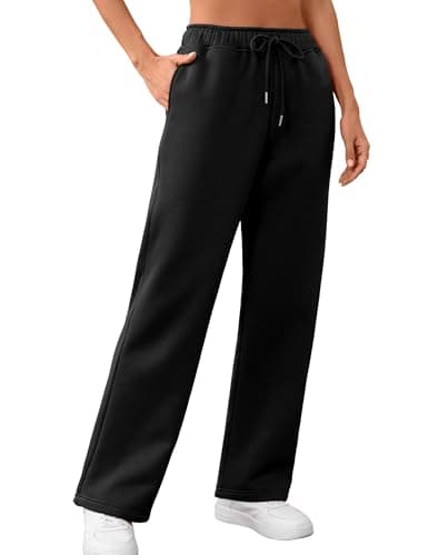 Warmrole Women's Fleece Lined Sweatpants Straight Leg Pants M Black