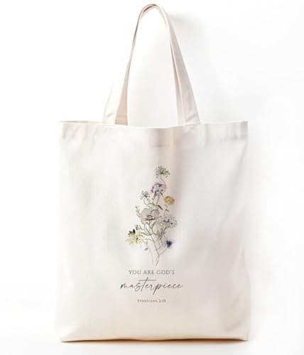 Zeghk Christian Canvas Tote Bags for Women, You are God's Masterpiece Inspirational Christian Gifts for Women, Bible Verse Gifts, Boho Floral Tote Bag, Reusable Grocery Bags Shopping Bags