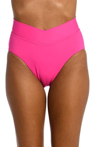 La Blanca Women's Island Goddess Cross Over High Waist Bikini Swimsuit Bottom, Pop Pink, 6