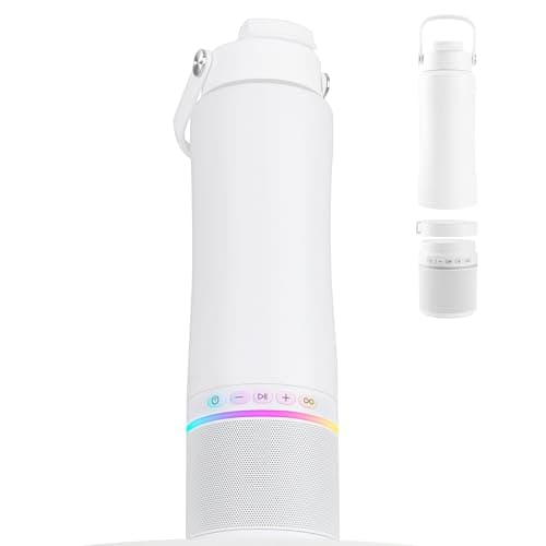 KAKULO Water Bottle with Portable Bluetooth Speaker - Modular Insulated Water Bottles w/Handle, BT5.3, TWS Pairing Speaker and Stainless Steel Cups for Camping Sports Beach (White)