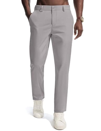 Mens Stretch Golf Pants Breathable Silm Fit Dress Pants Wrinkle Free Work Business Slacks Casual Pants Silver Gray XL