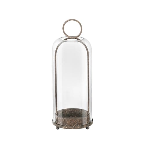 Twakutwaku 16" High Versatile Modern Metal Hurricane Lantern with Handmade Sturdy Glass Dome in Rustic Brown for Pillar Candle & Plants, Industrial, Farmhouse, Shabby Chic (Brown, 6.3:x16.5)