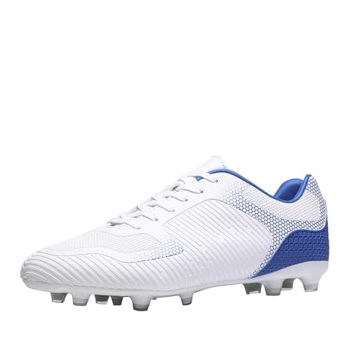 DREAM PAIRS Men‘s Firm Ground Soccer Cleats Soccer Shoes,Size 9,White/Royal,SUPERFLIGHT-2