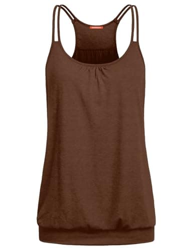 NEWMEEN Brown Tank Top Womens Scoop Neck Spaghetti Strap Racerback Sports Cami Tank Tops (Brown,Medium)