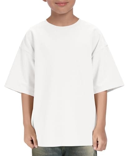 Boys Oversized T Shirts Kids Casual Crewneck Drop Shoulder Summer Basic Tees Tops 5-14 Years White