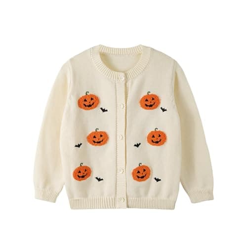 Rolanko Toddler Girls Cardigan Pumpkin Knit Sweater Button Down Kids Top Halloween Outfit (Pumpkin, 2-3T)