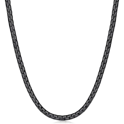 Fiusem Black Flat Box Chains for Men, 4mm Stainless Steel Chain Necklace, Necklaces for Men and Women 18 Inches